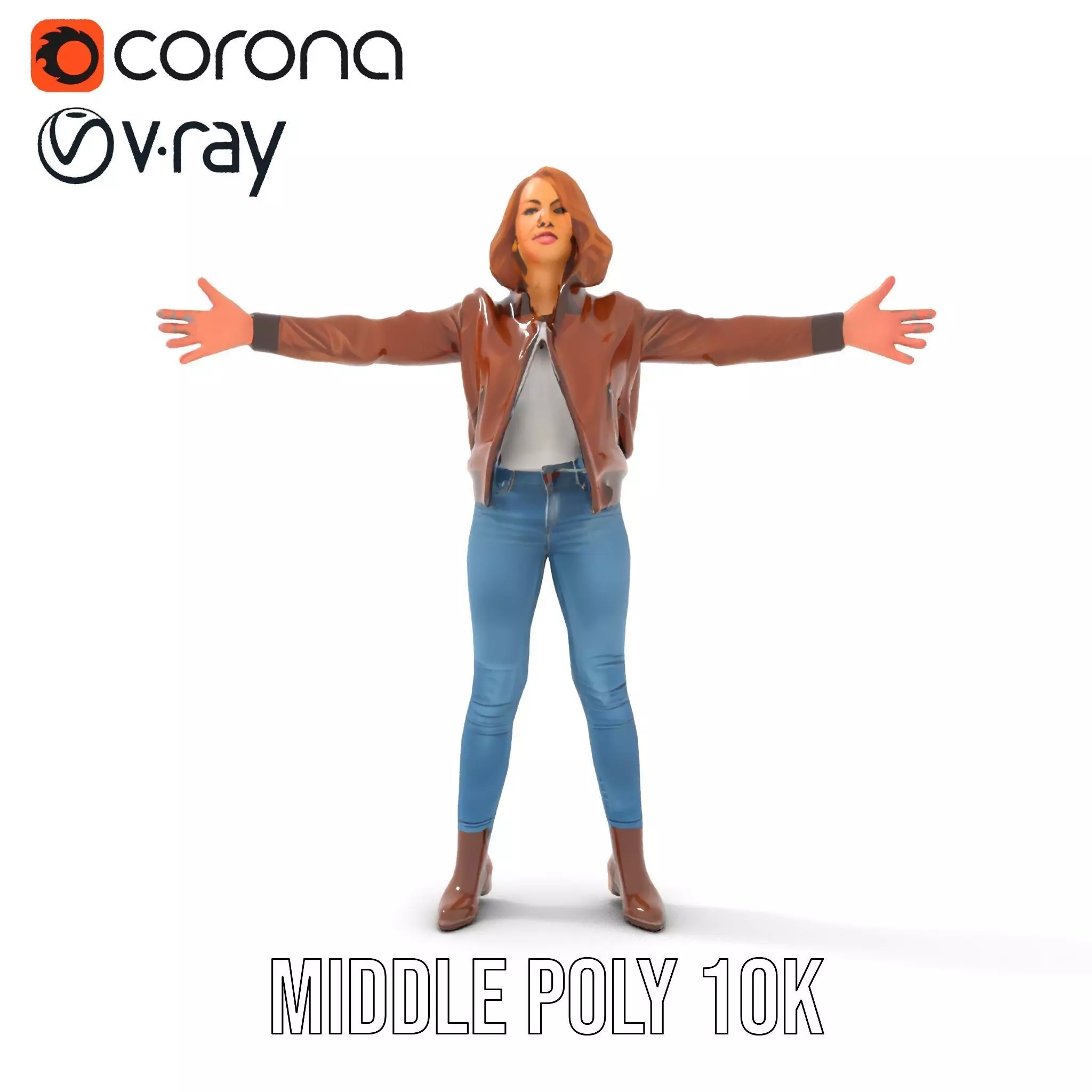 Casual Female Outfit Model Pack with Leather Jacket Low-poly 3D model_18