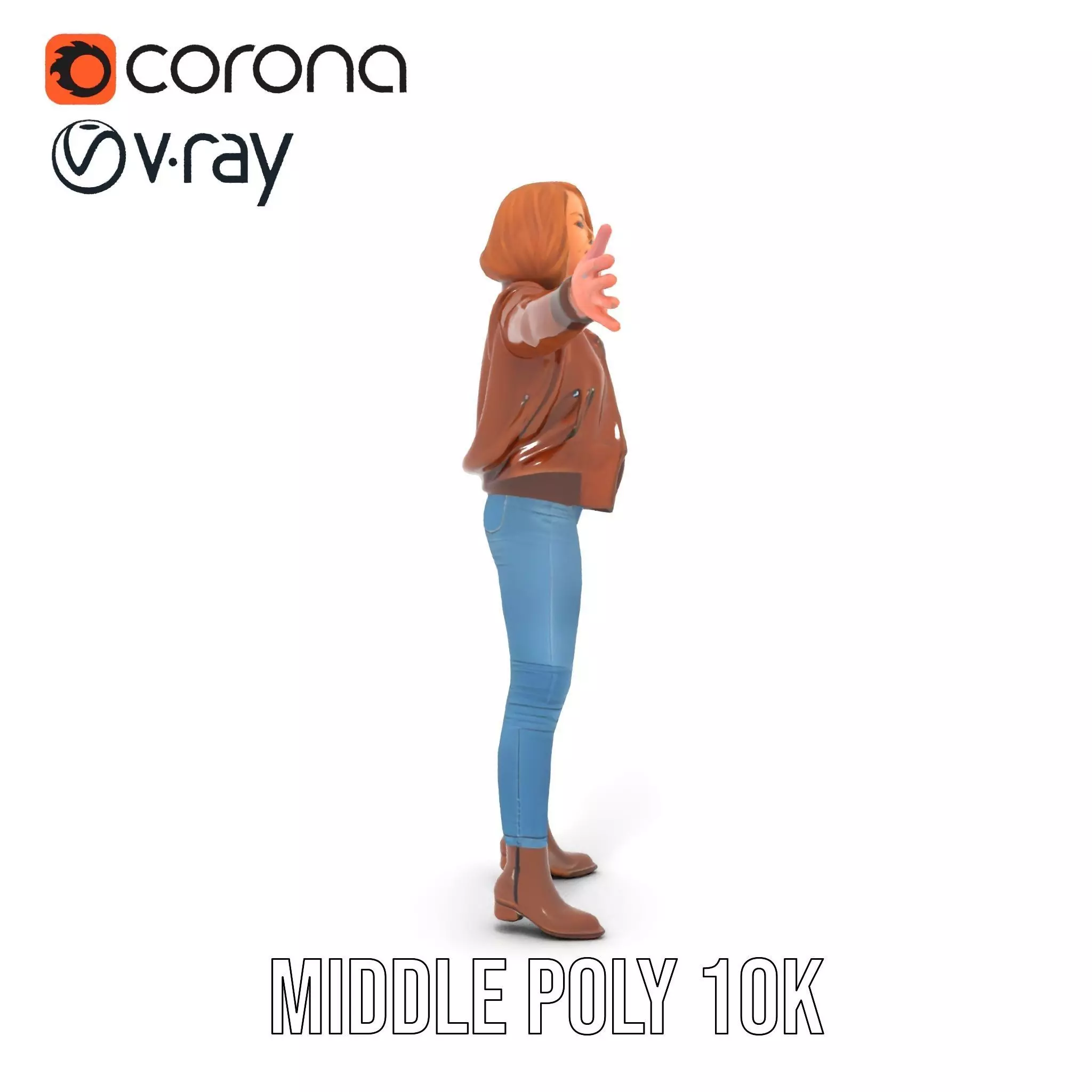 Casual Female Outfit Model Pack with Leather Jacket Low-poly 3D model_23