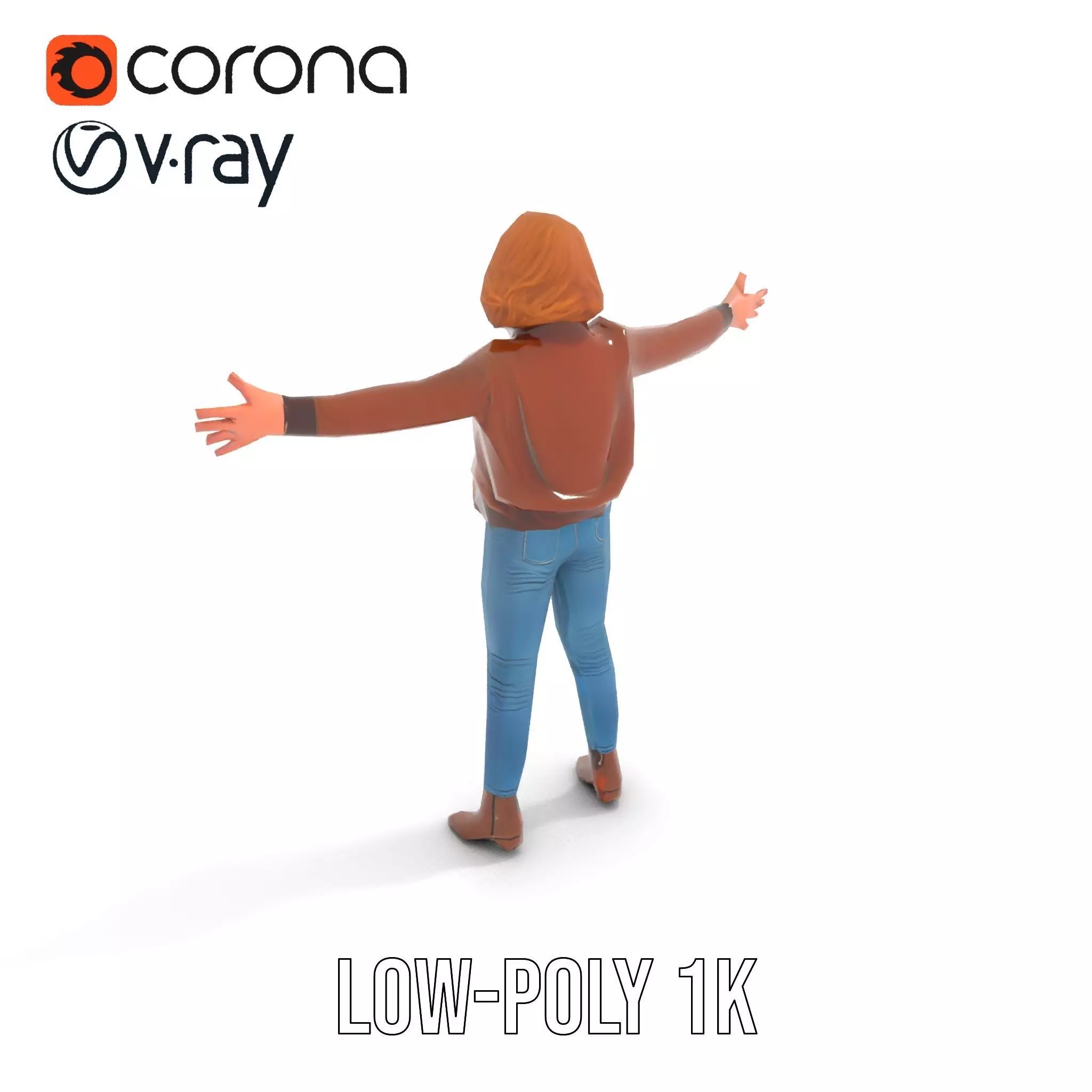 Casual Female Outfit Model Pack with Leather Jacket Low-poly 3D model_11