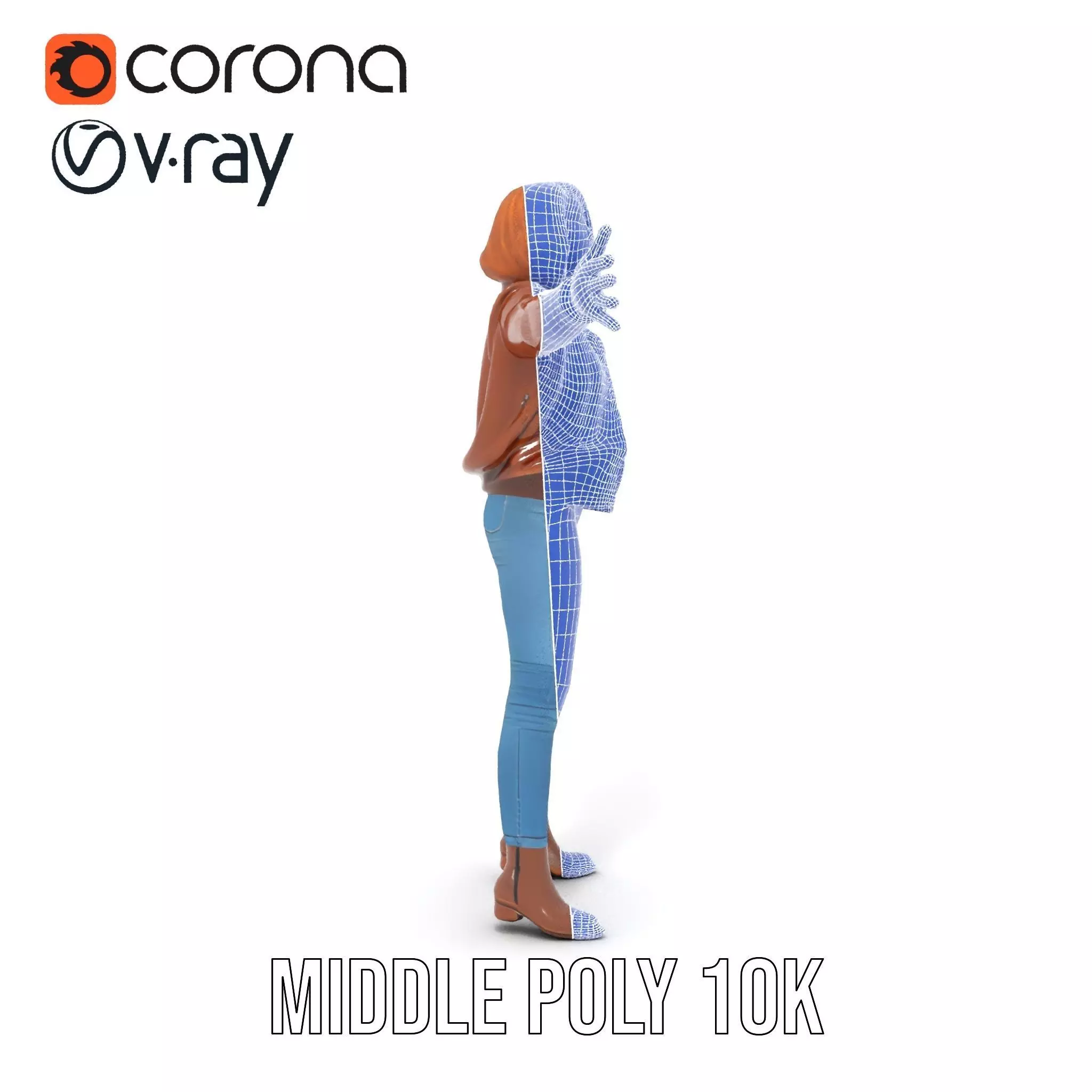 Casual Female Outfit Model Pack with Leather Jacket Low-poly 3D model_10