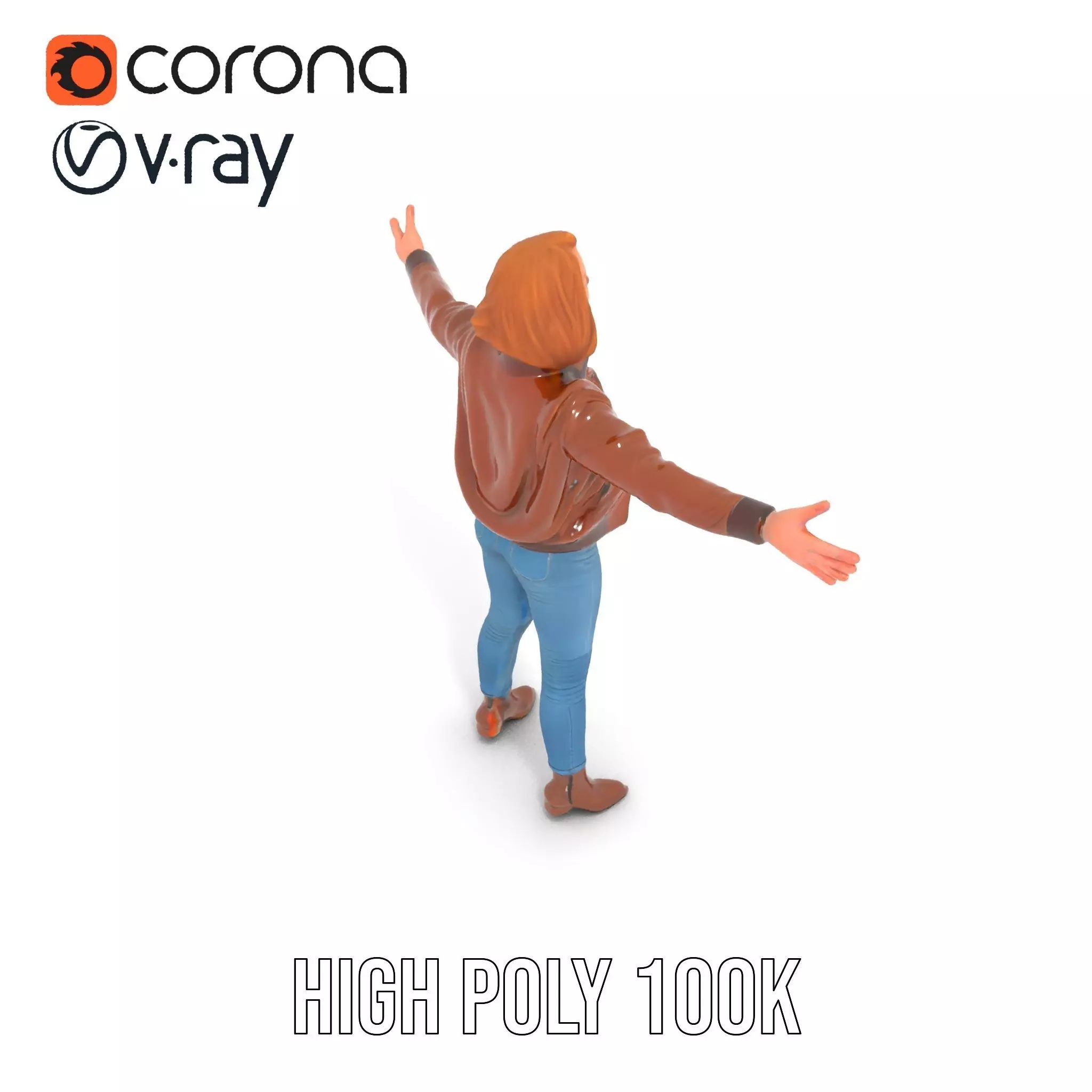 Casual Female Outfit Model Pack with Leather Jacket Low-poly 3D model_14