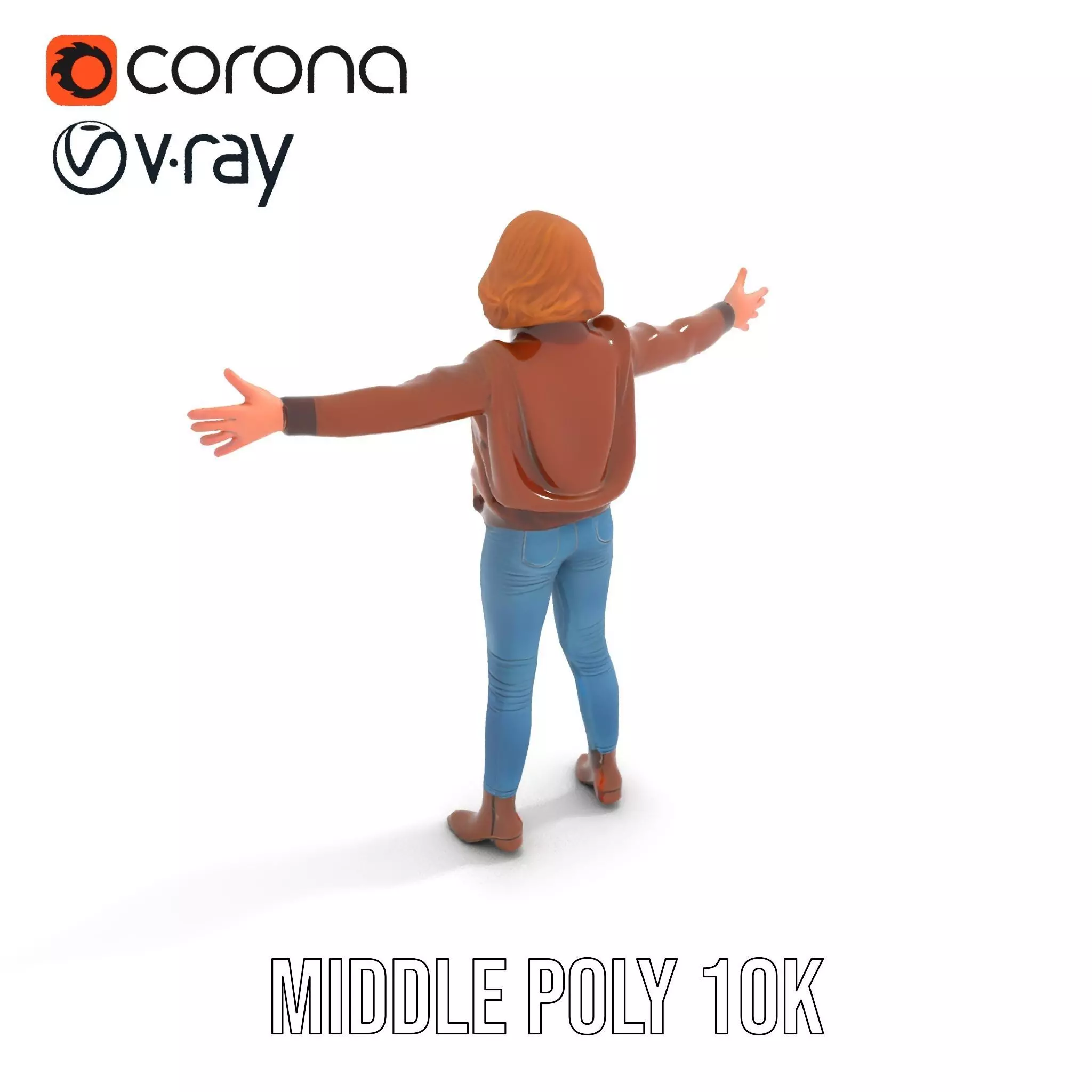 Casual Female Outfit Model Pack with Leather Jacket Low-poly 3D model_12