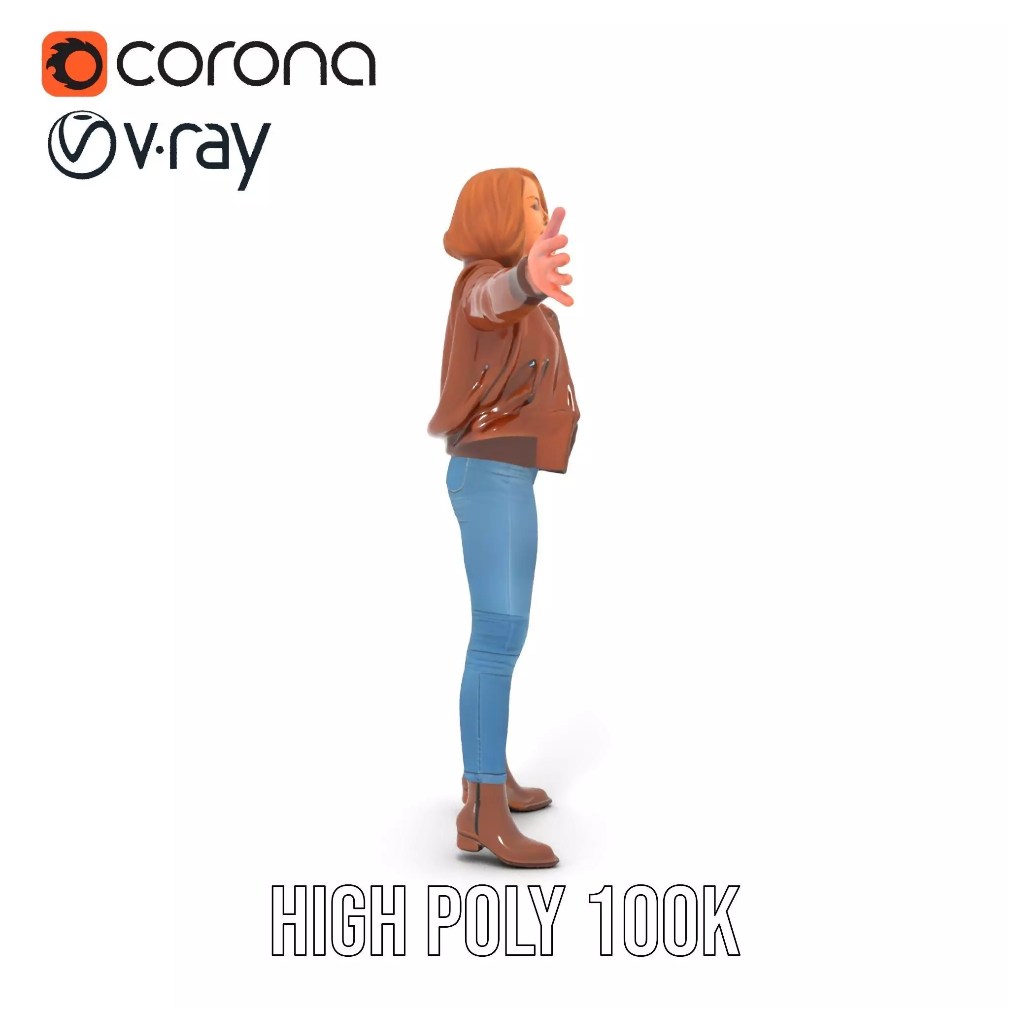 Casual Female Outfit Model Pack with Leather Jacket Low-poly 3D model_17