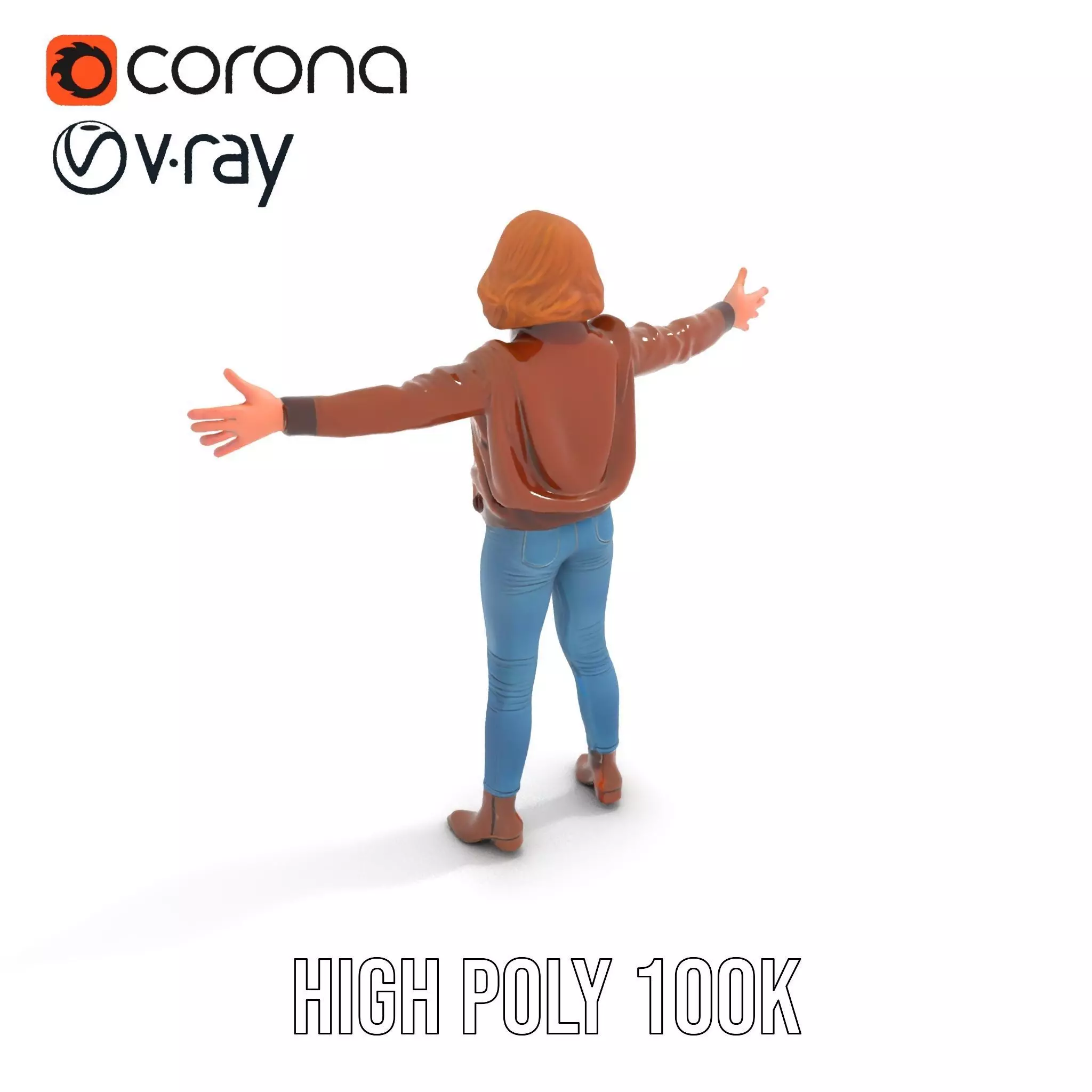 Casual Female Outfit Model Pack with Leather Jacket Low-poly 3D model_9