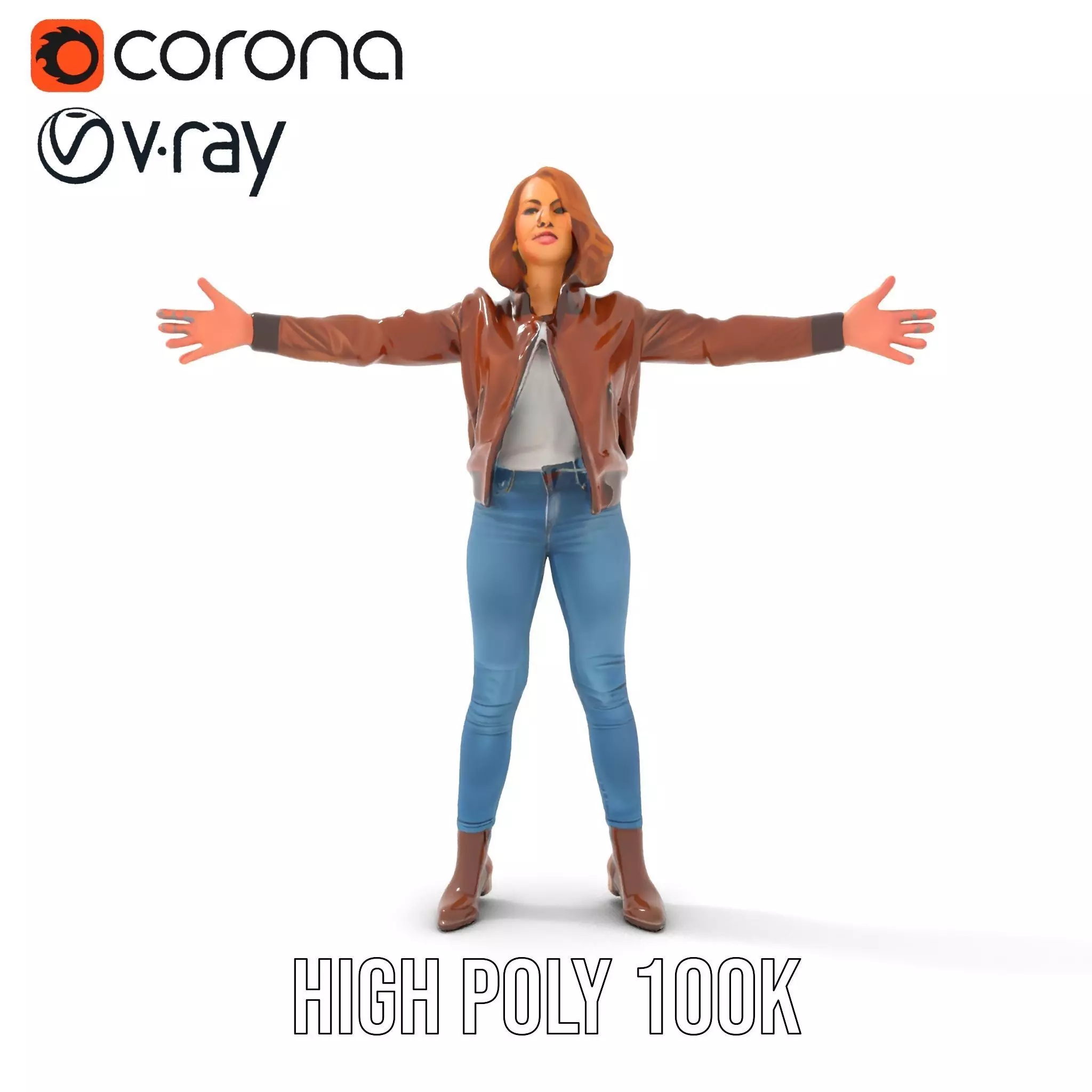 Casual Female Outfit Model Pack with Leather Jacket Low-poly 3D model_28
