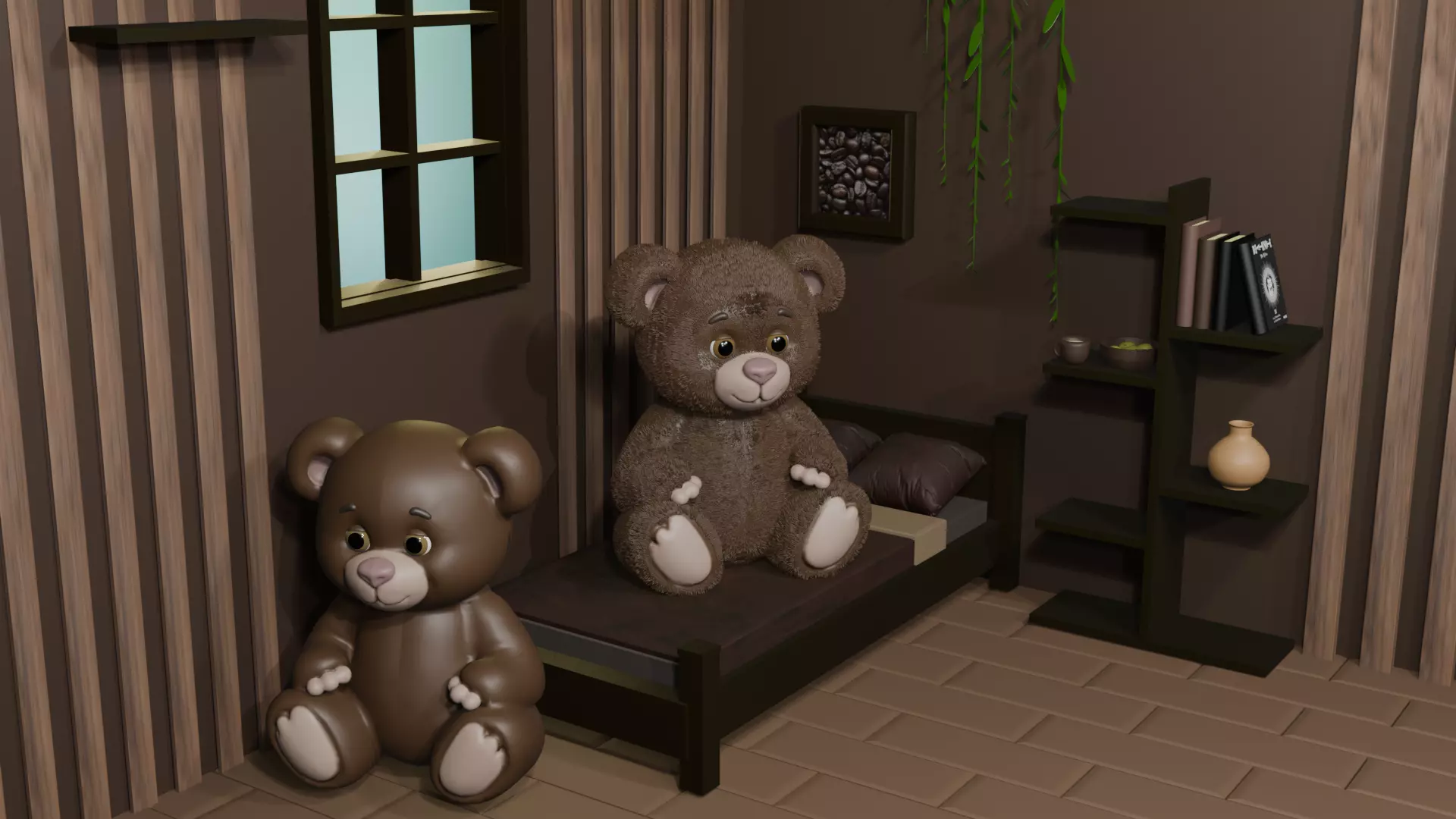 Cute Stylized Teddy Bear 3D Model with Fur Brown Low-poly 3D model_1