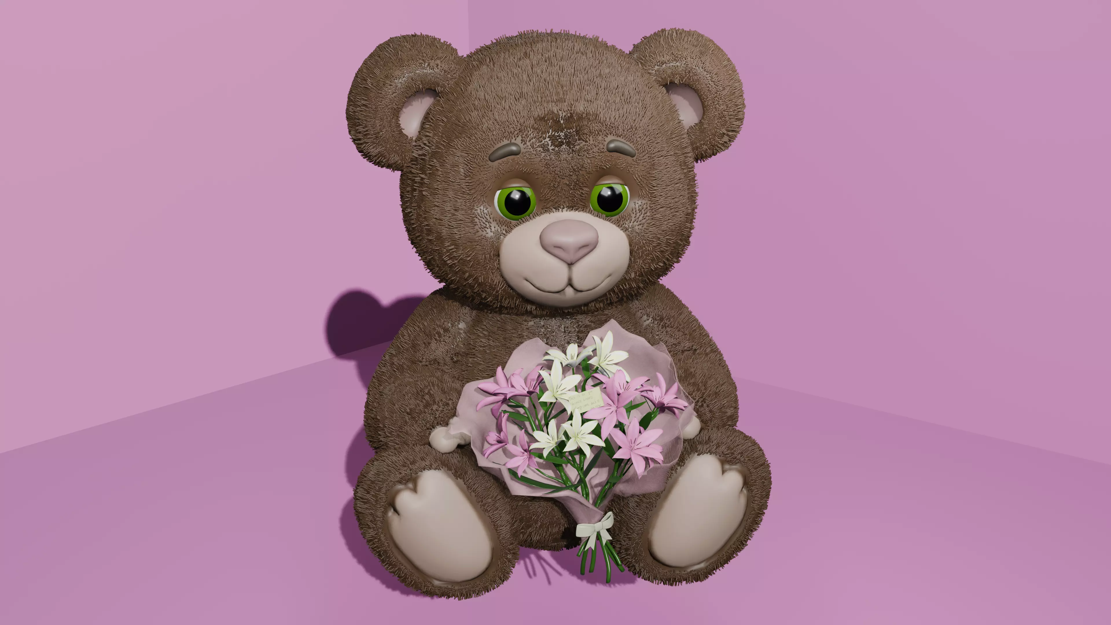 Cute Stylized Teddy Bear 3D Model with Fur Brown Low-poly 3D model_0