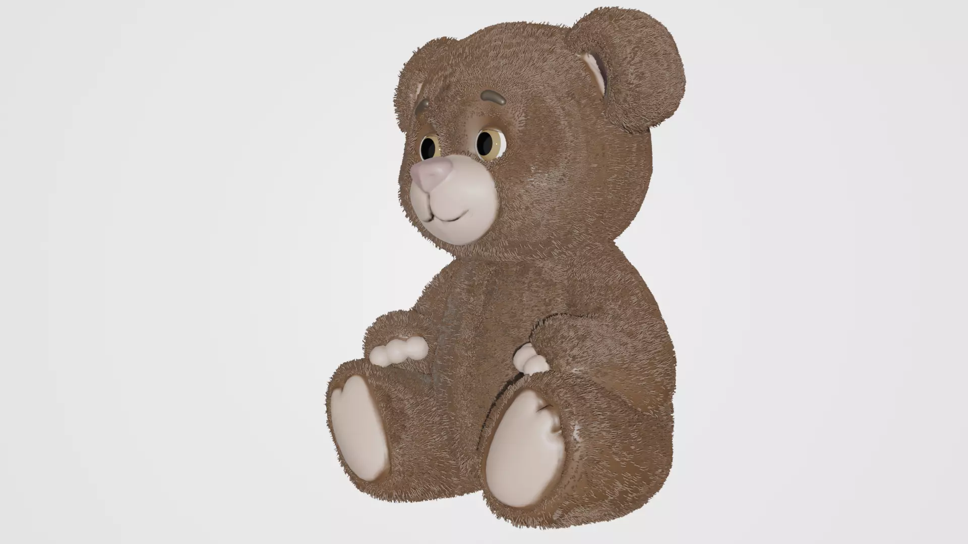 Cute Stylized Teddy Bear 3D Model with Fur Brown Low-poly 3D model_2