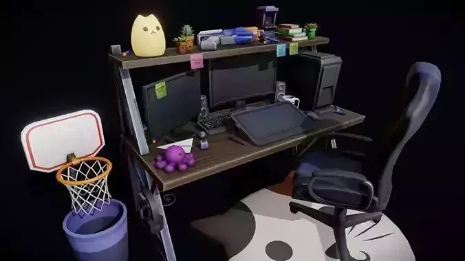 Game Dev Workstation Low-poly 3D model
