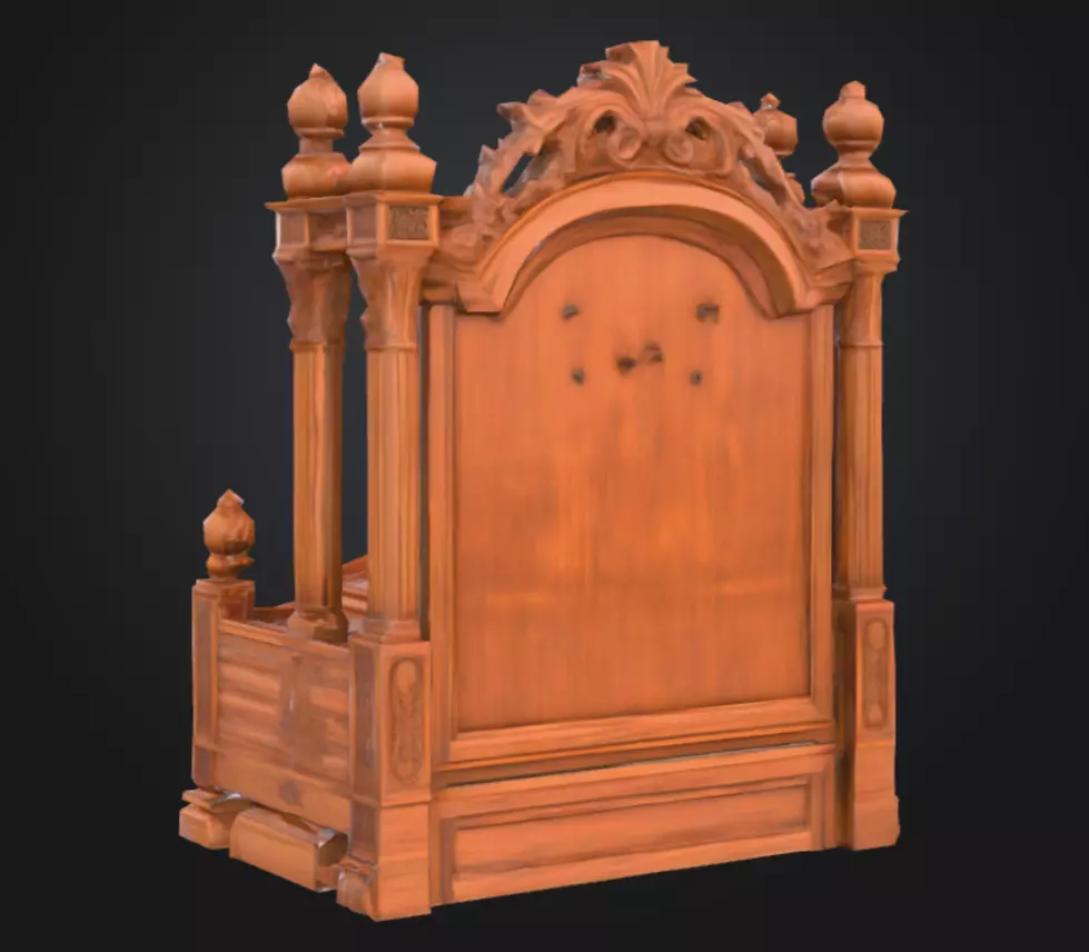Ornate Carved Wooden Idol Throne Antique Low-poly 3D model_1
