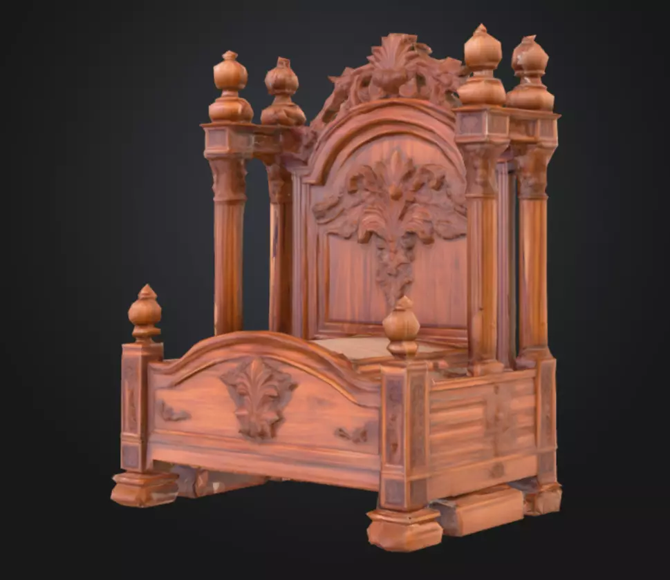 Ornate Carved Wooden Idol Throne Antique Low-poly 3D model_2