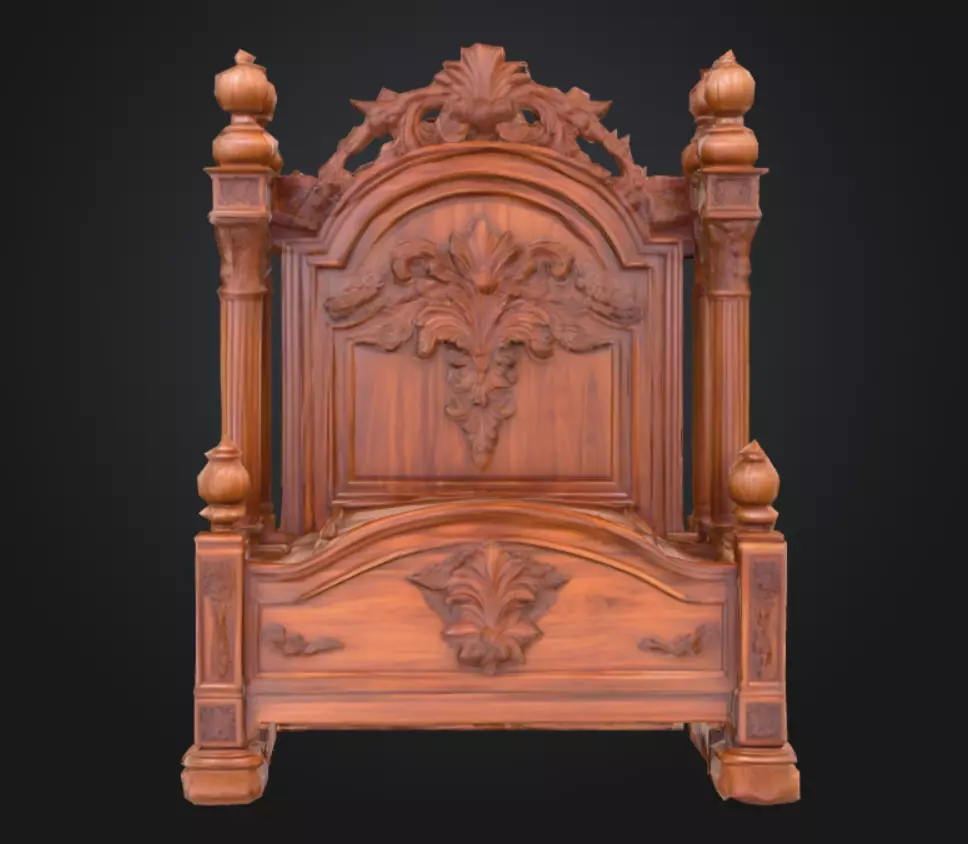 Ornate Carved Wooden Idol Throne Antique Low-poly 3D model_0