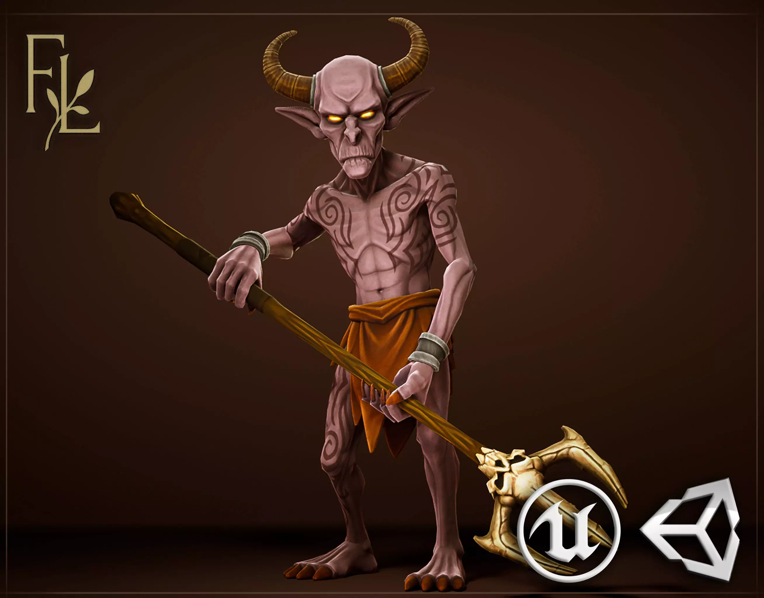 Demon Spearman - Game ready character Low-poly 3D model_0