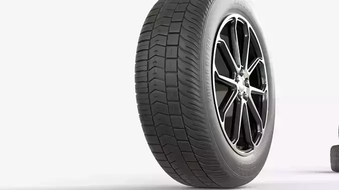 Asymmetrical Tire With Alloy Rim 3D model 7