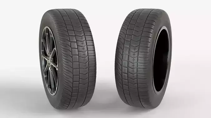 Asymmetrical Tire With Alloy Rim 3D model 3