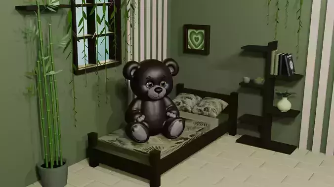 Black Stylized Teddy Bear 3D Model