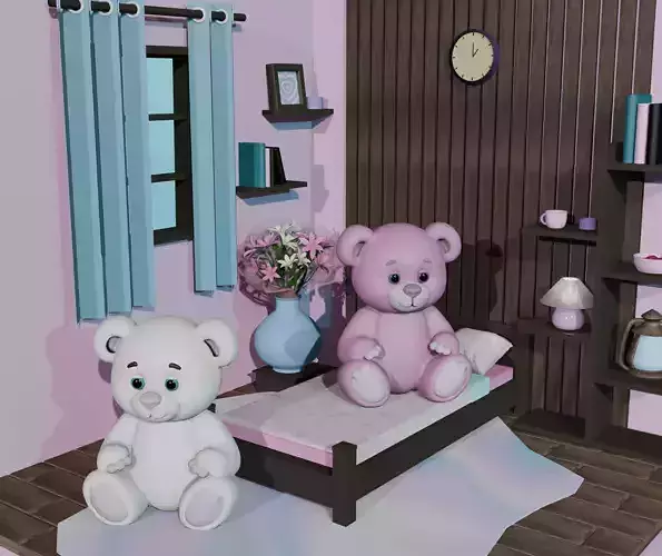 Pink Stylized Teddy Bear 3D Model