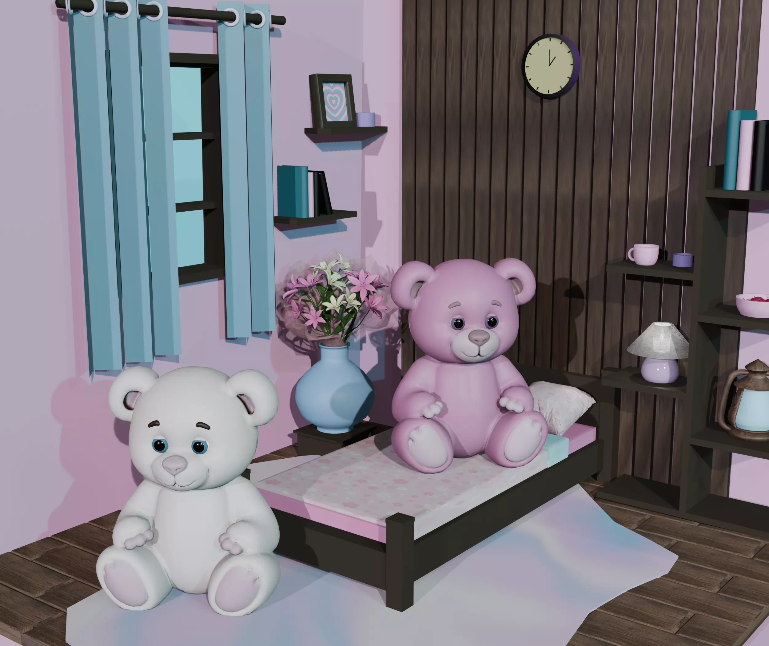 Pink Stylized Teddy Bear 3D Model Low-poly 3D model_0