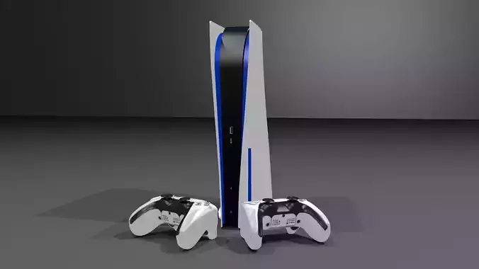 PS5 console with both controllers 