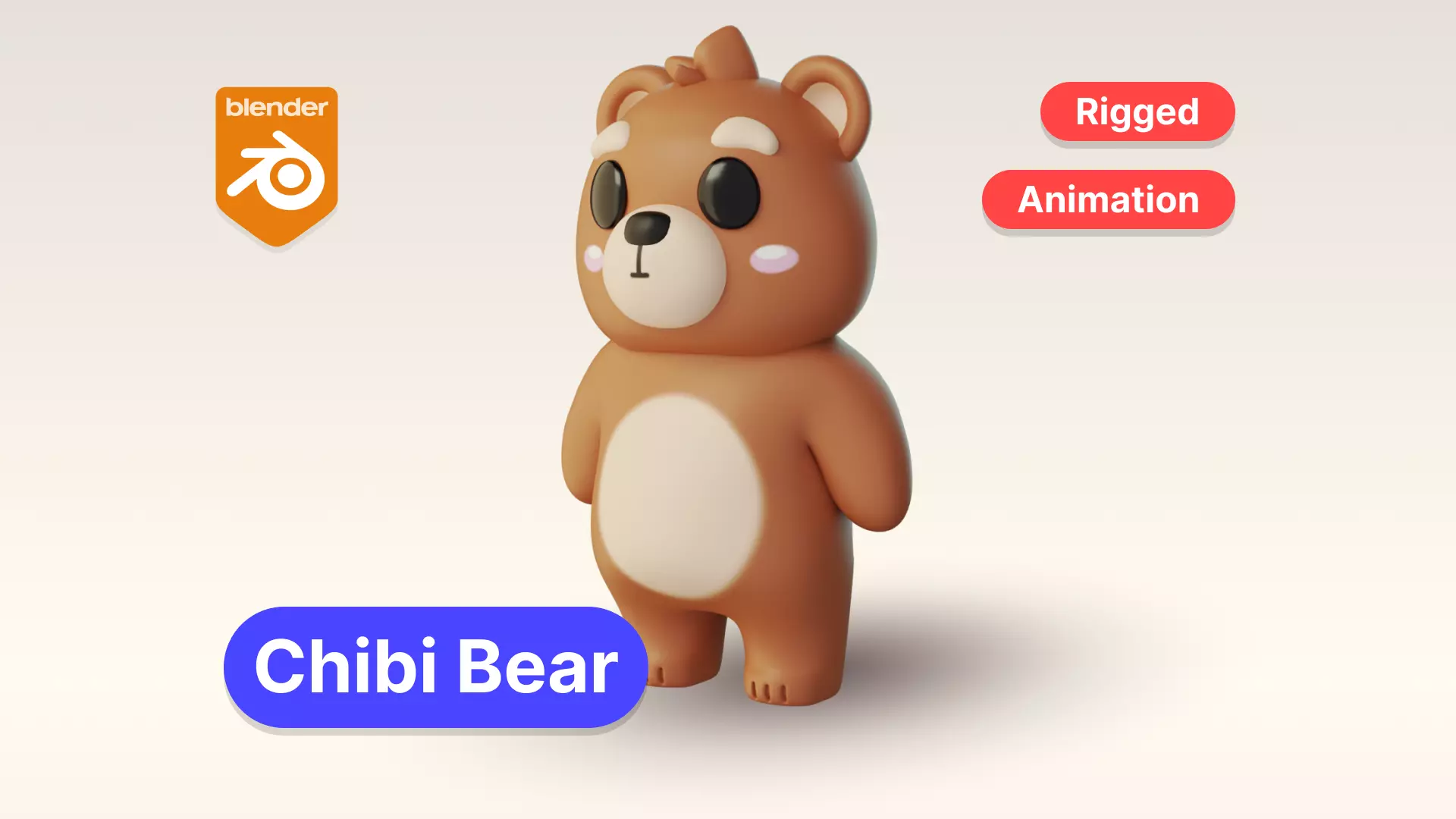 Cartoon Chibi Bear 3D Model Rigged Animated Blender Ready Low-poly 3D model_0