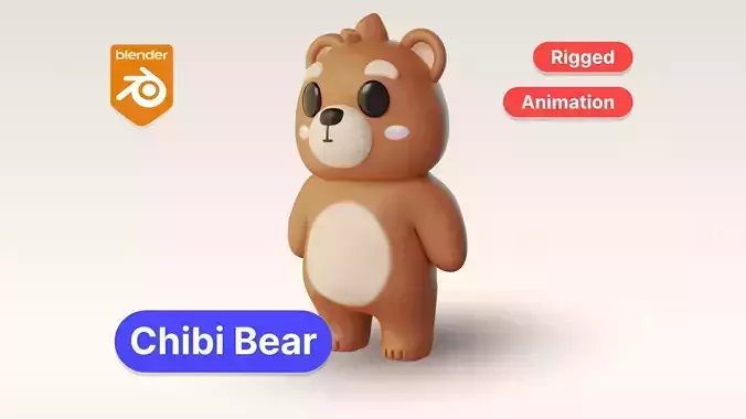 Cartoon Chibi Bear 3D Model Rigged Animated Blender Ready