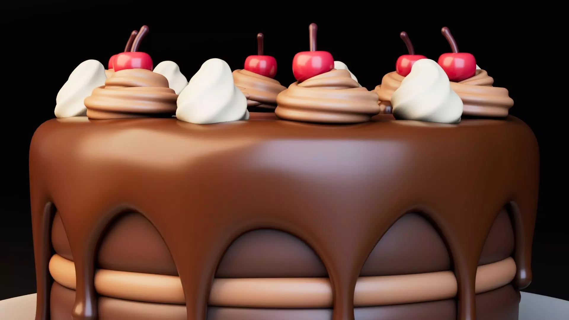 Low Poly Chocolate Cake with Cherries Free low-poly 3D model_4