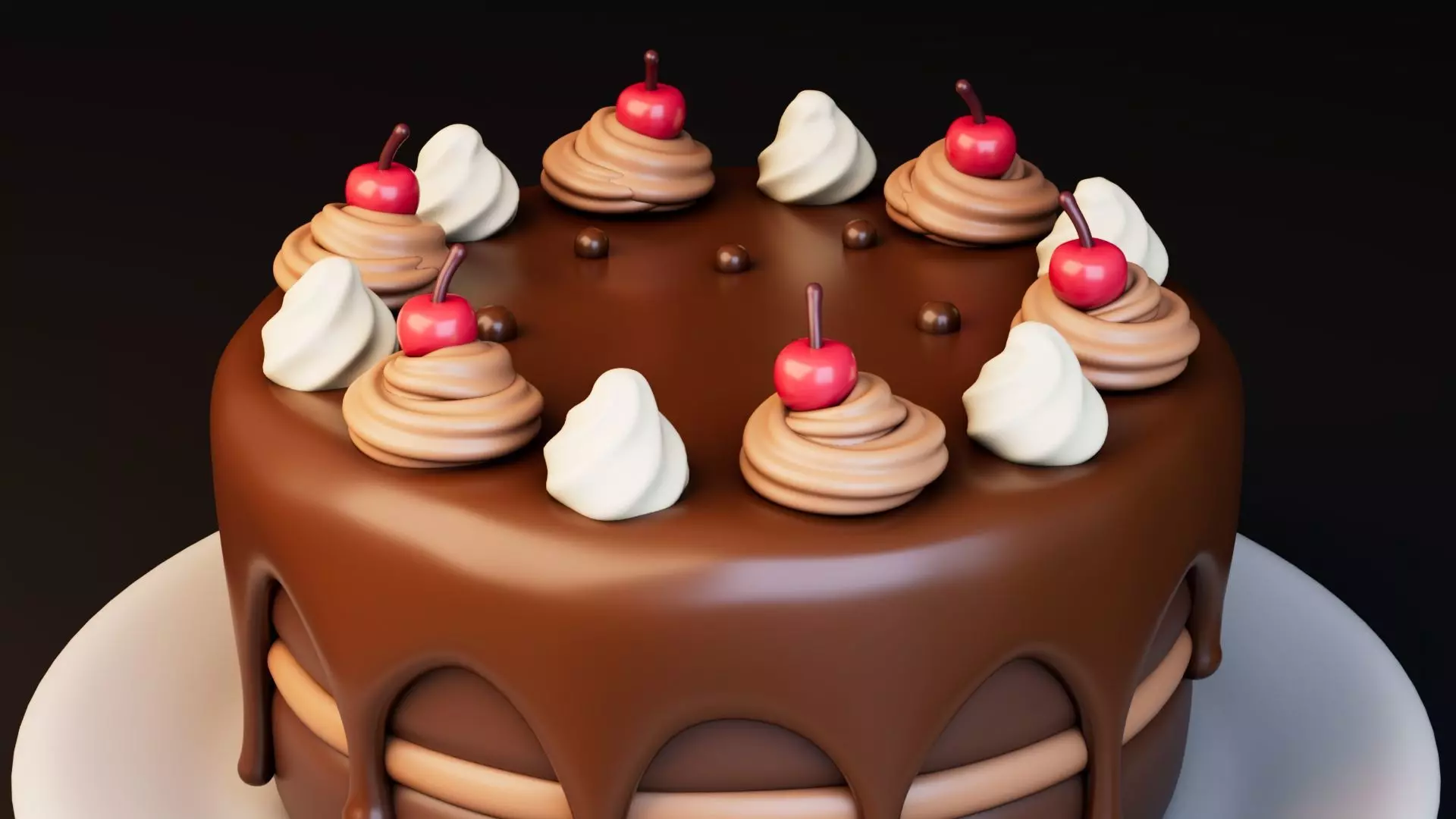 Low Poly Chocolate Cake with Cherries Free low-poly 3D model_3