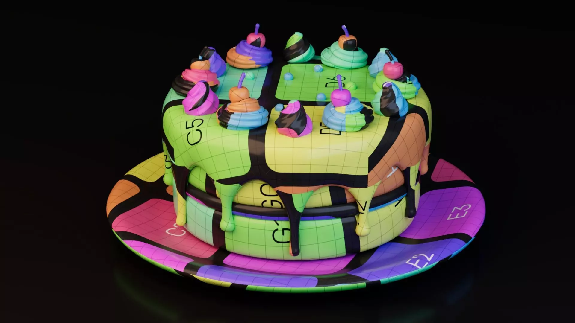 Low Poly Chocolate Cake with Cherries Free low-poly 3D model_7