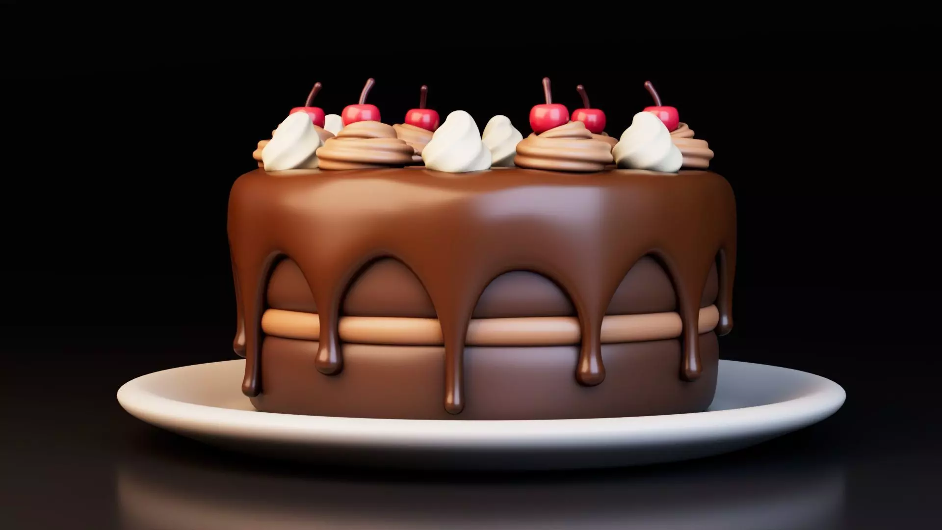 Low Poly Chocolate Cake with Cherries Free low-poly 3D model_1