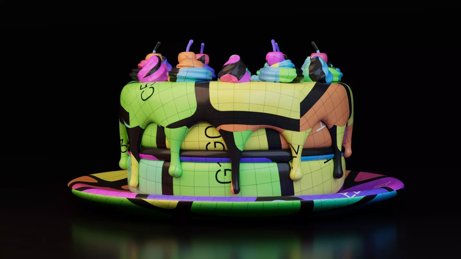 Low Poly Chocolate Cake with Cherries Free low-poly 3D model_8