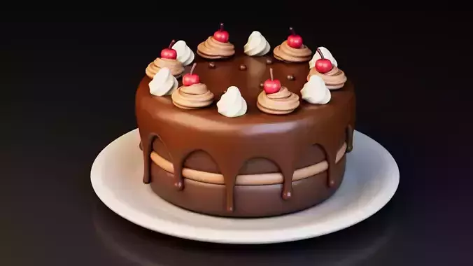 Low Poly Chocolate Cake with Cherries Free low-poly 3D model