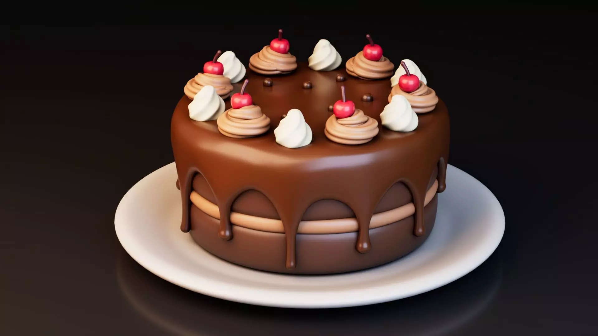 Low Poly Chocolate Cake with Cherries Free low-poly 3D model_0