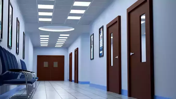 New Hospital Corridor with Lighting and chairs