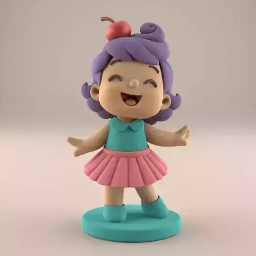 Cute Cherry Girl 3D Print Model Happy STL File