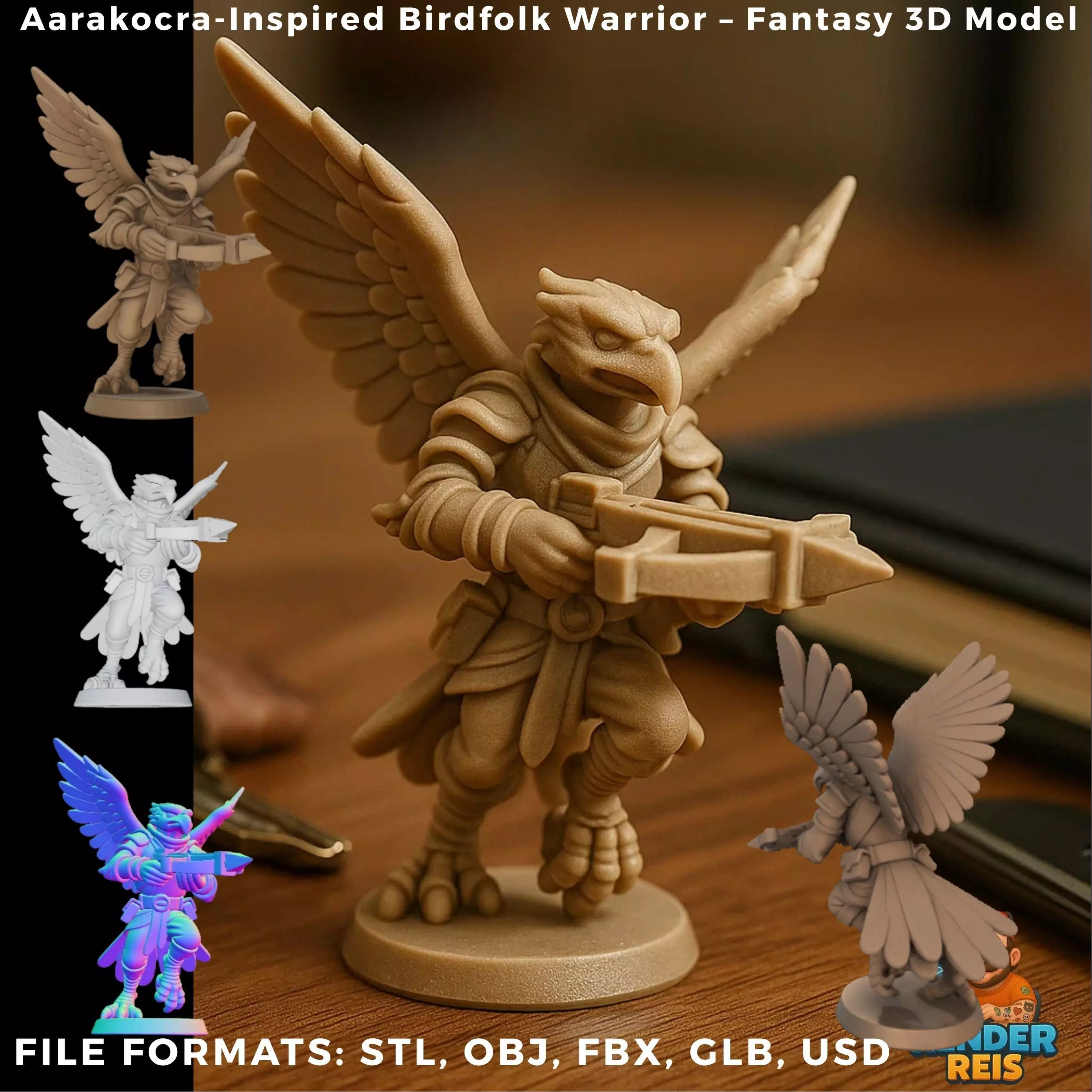 Aarakocra Inspired Birdfolk Warrior Fantasy 3D Model 3D print model