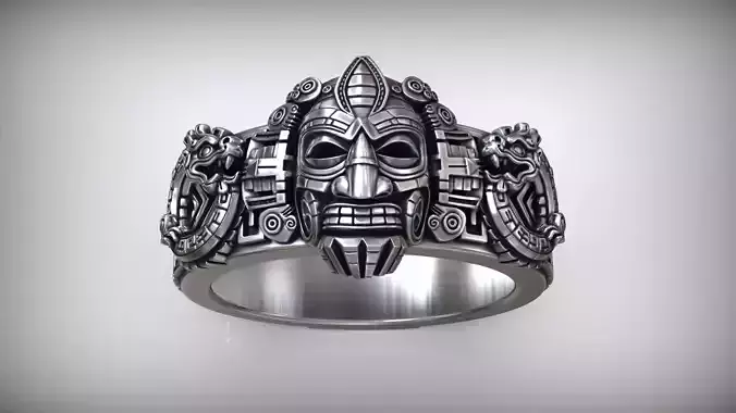 Mayan Traditional Mesoamerica Ornamental Mask Sculpture Ring 3D print model