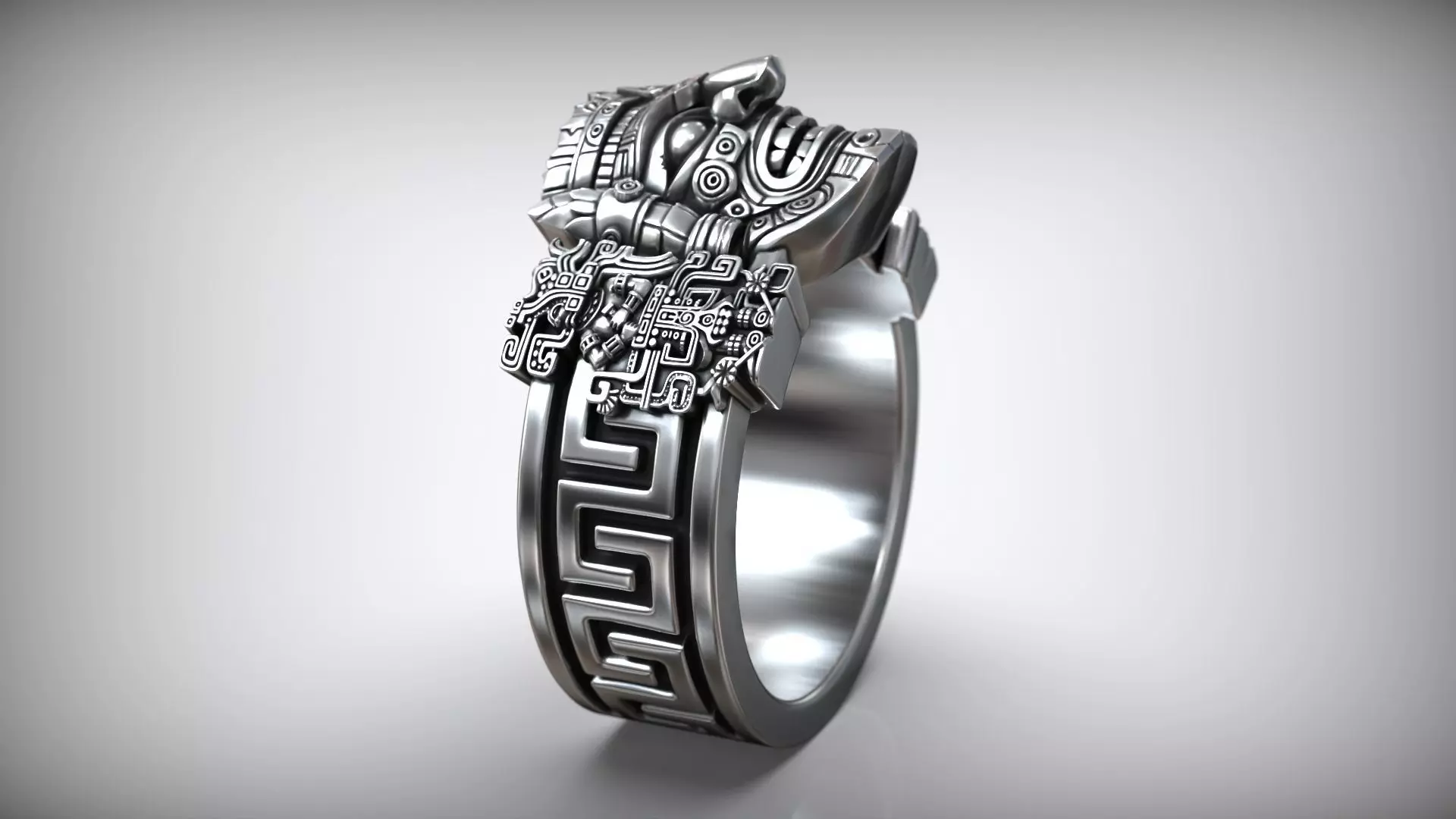 Aztec Warrior Ornamental Mask Pattern Band 3D print model_3