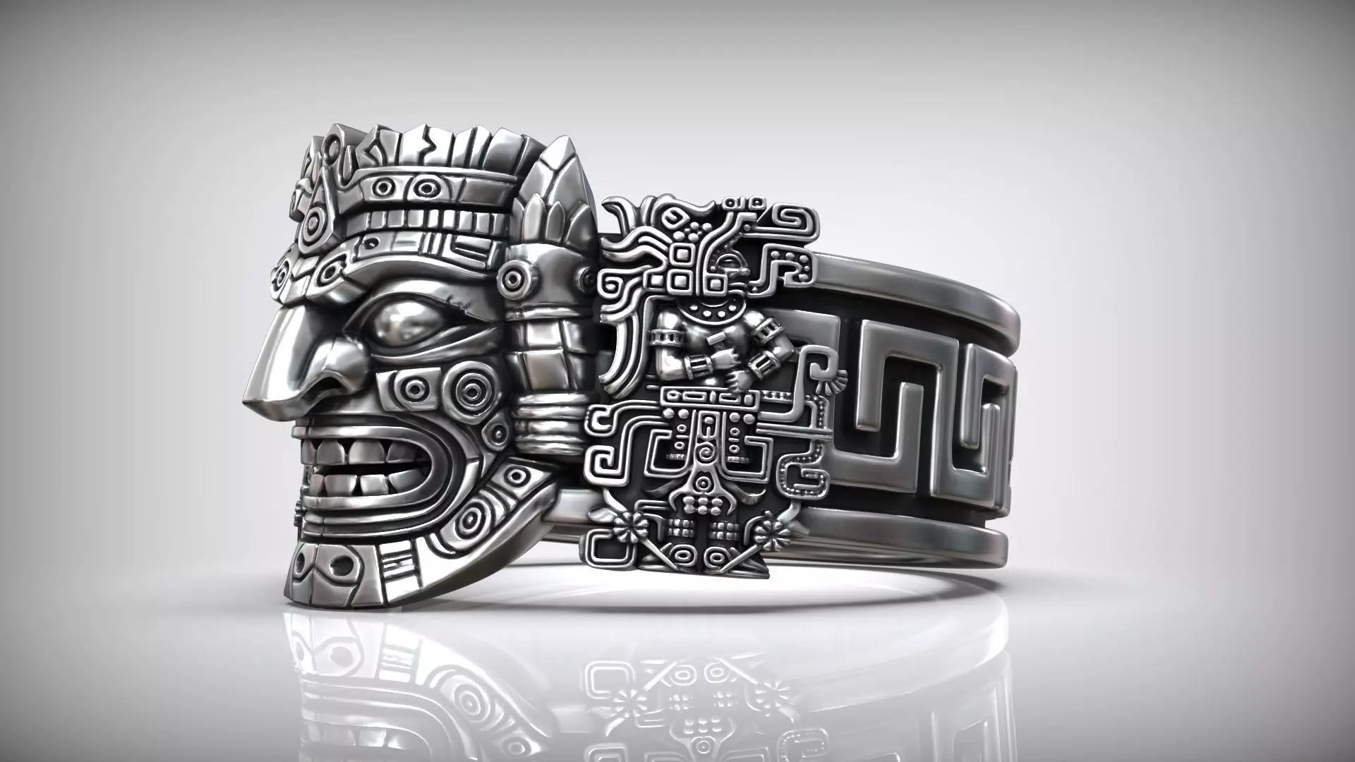 Aztec Warrior Ornamental Mask Pattern Band 3D print model_1