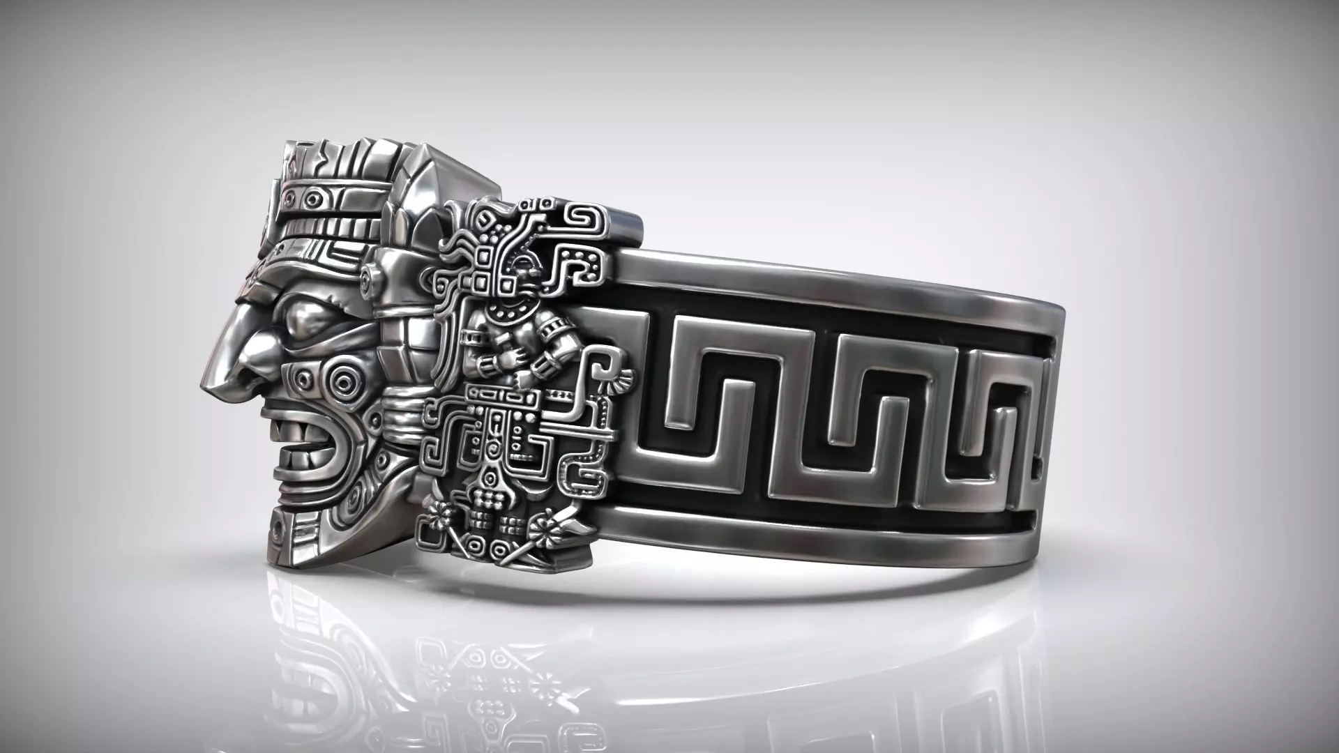 Aztec Warrior Ornamental Mask Pattern Band 3D print model_5