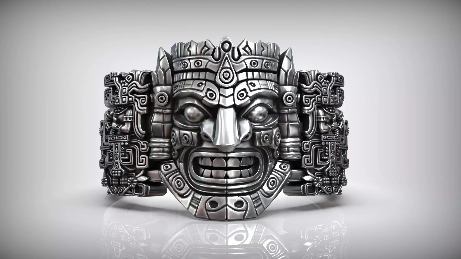 Aztec Warrior Ornamental Mask Pattern Band 3D print model_4
