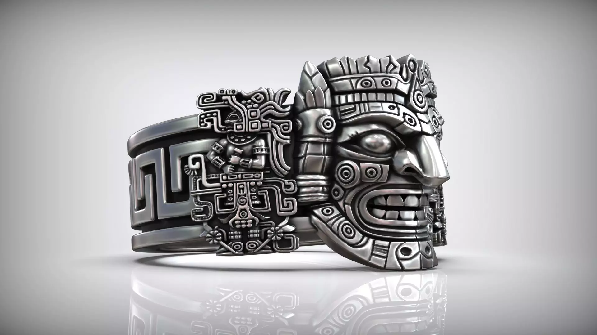 Aztec Warrior Ornamental Mask Pattern Band 3D print model_2