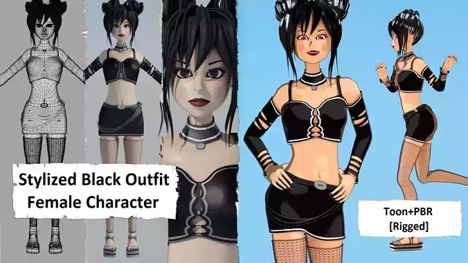 Stylized Black Outfit Female Character