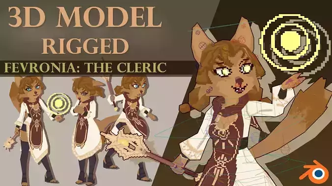 3D Lowpoly style furry character with Rig - Fevronia The Cleric Low-poly 3D model