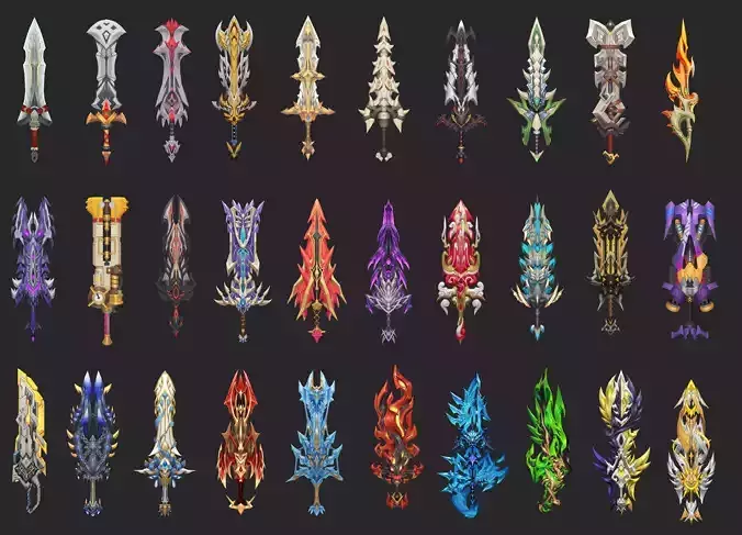 Pack With 30 Fantasy Swords - Part 15 Low-poly 3D model