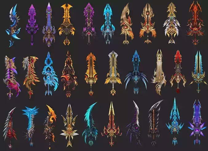Pack With 30 Fantasy Swords - Part 14 Low-poly 3D model