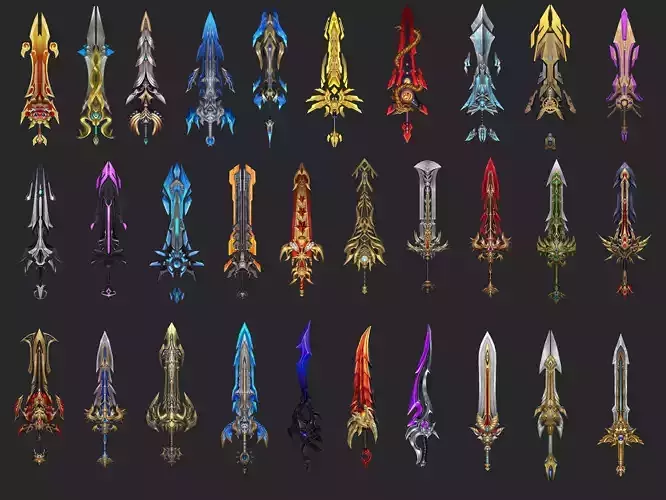 Pack With 30 Fantasy Swords - Part 13 Low-poly 3D model