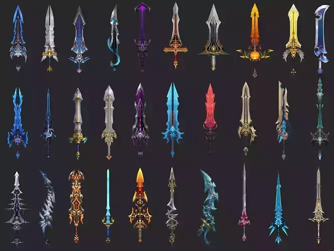 Pack With 30 Fantasy Swords - Part 11 Low-poly 3D model