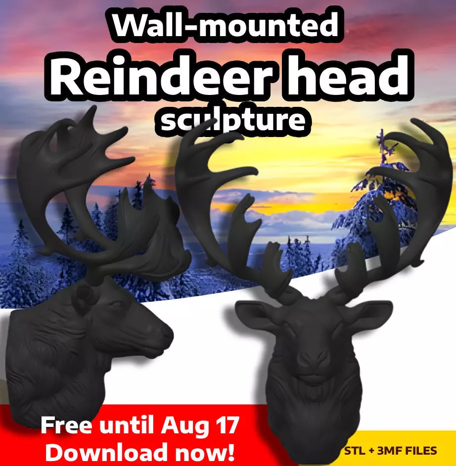 Wall-mounted Reindeer head sculpture 3D print model