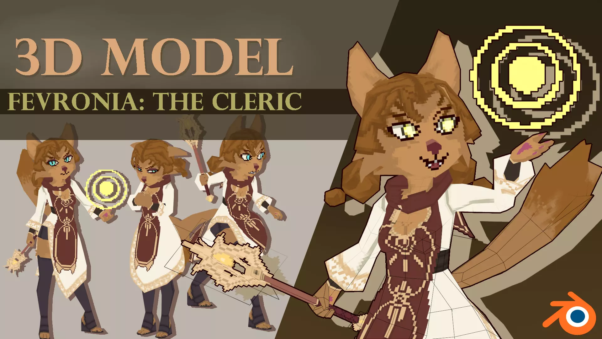 3D Lowpoly style furry character - Fevronia The Cleric Low-poly 3D model_0