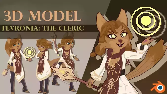 3D Lowpoly style furry character - Fevronia The Cleric Low-poly 3D model